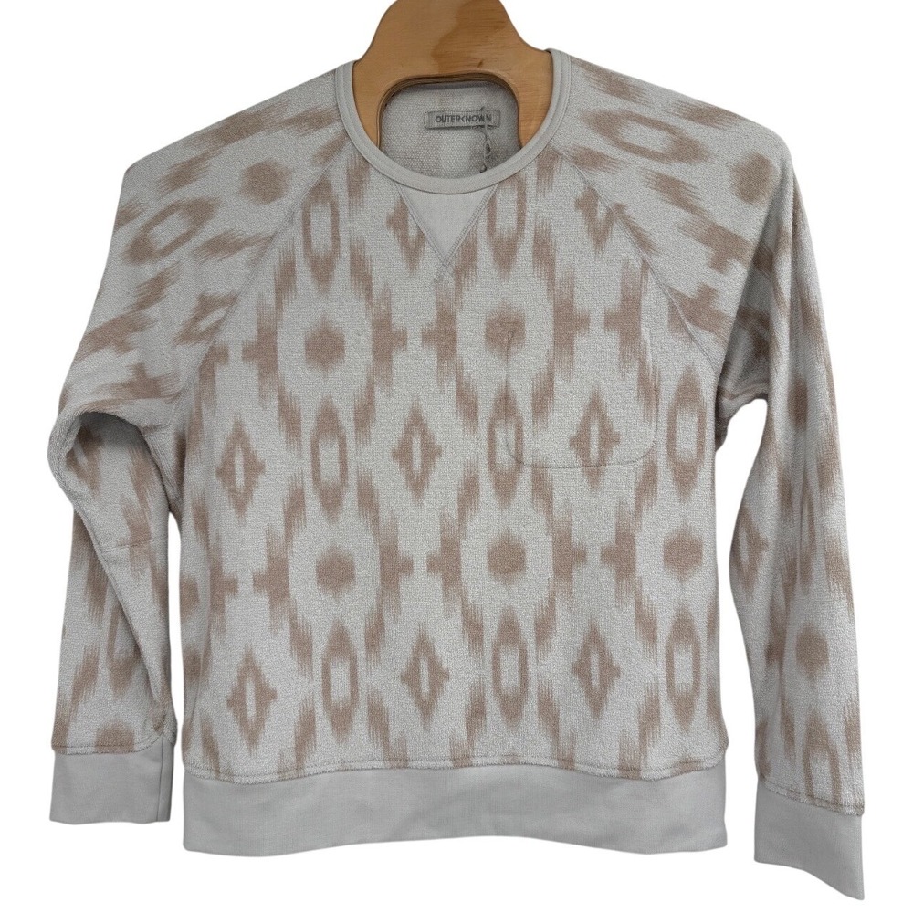 OUTERKNOWN Hightide Crew Sweatshirt White‎ Tan Terry Cloth Women's NWOT XL Flaw